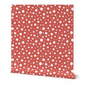 Hand Drawn Doodle Polka Dots, White on Raspberry Blush (Medium Scale)