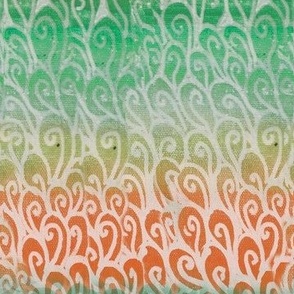 Whimsical Green and Orange Doodle Print Fabric