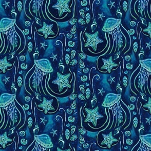 Blue Ocean Creatures  - Jellyfish, Seashells, Seastars