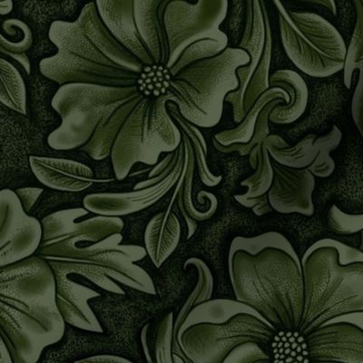 Forest Green acanthus carved leather