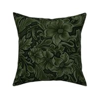 Forest Green acanthus carved leather