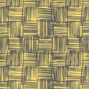 Hand Drawn Doodle Basket Weave, Dark Grey and Mustard Yellow (Medium Scale)
