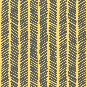 Hand Drawn Doodle Herringbone Stripes, Dark Grey and Mustard Yellow (Medium Scale)