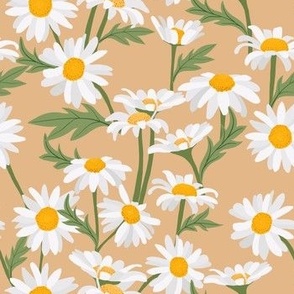 Field of Daisies in Yellow Background 