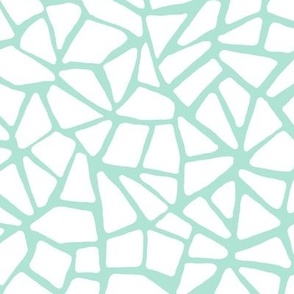 Hand Drawn Cracked Kintsugi Mosaic, Seafoam Green and White (Medium Scale)