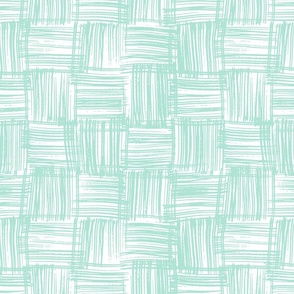 Hand Drawn Doodle Basket Weave, Seafoam Green and White (Medium Scale)