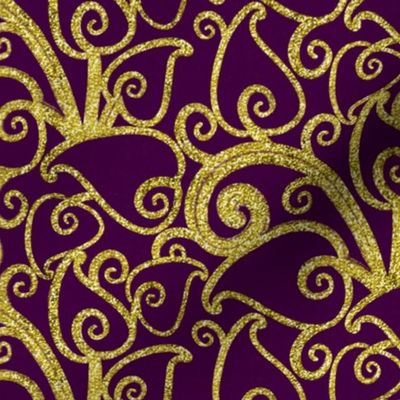 Art Nouveau Leafy Line Art in Gold and Purple