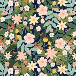 Bold Florals - Original, Flowers, Wildflower, Meadow, Leaves, Pink, Teal, Coral, Green, Olive