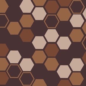 Honeycomb Hexagon Geometric Hexagons - Patchwork or Quilt - scattered earth tone colours