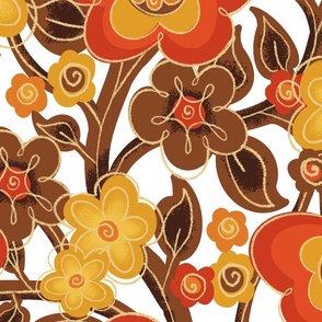 Groovy warm toned creeping floral vine on light background