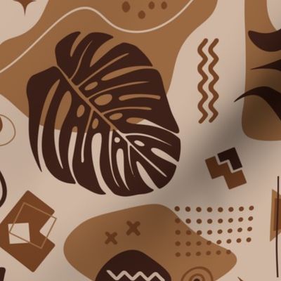 Abstract Shapes with Tropical Leaves - Earth Tone