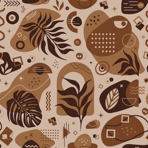 Abstract Shapes with Tropical Leaves - Earth Tone