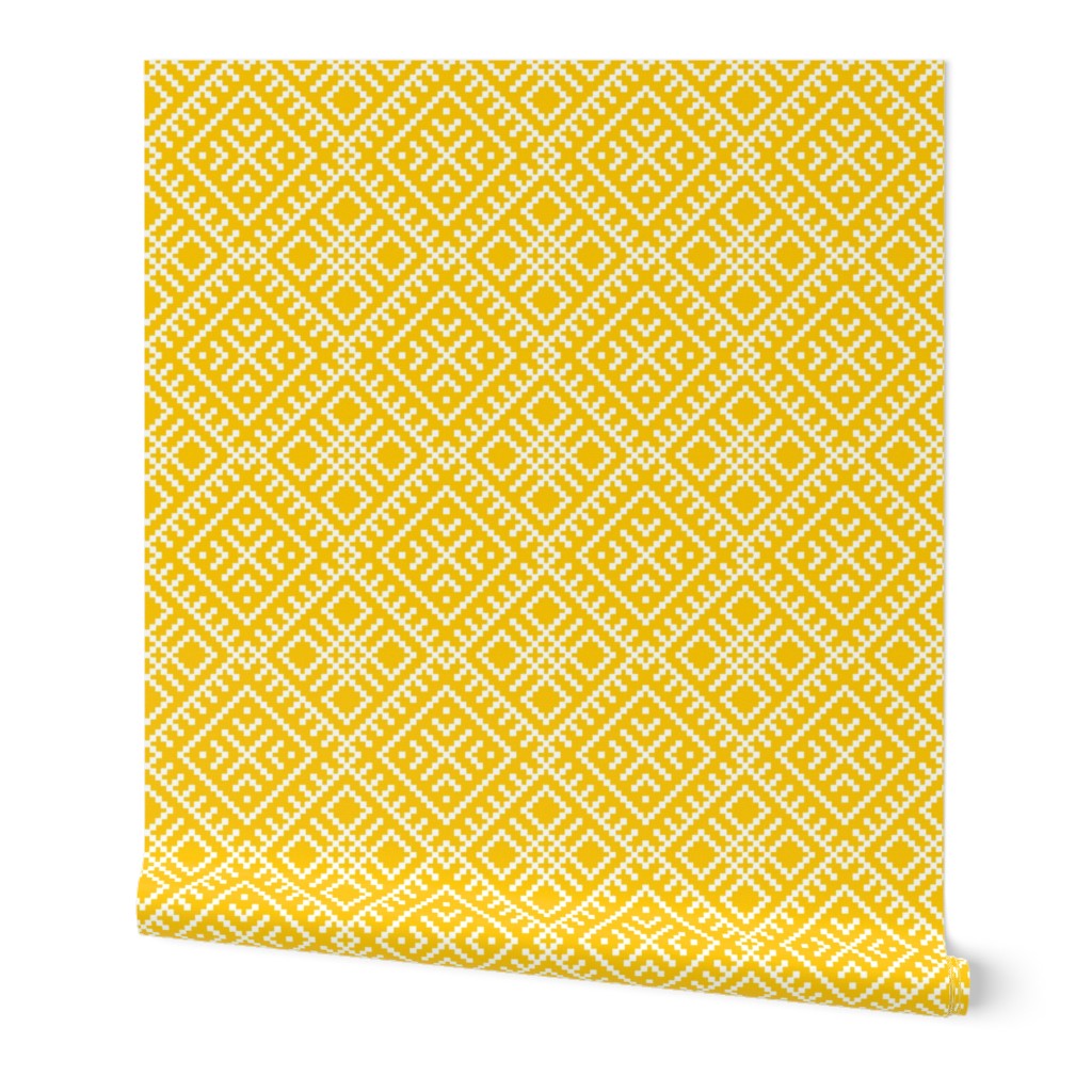 Family Unit - Golden Yellow White Light Pattern - Ukrainian Ornament - Folk Geometric Ancient Slavic Obereg - Mega Large