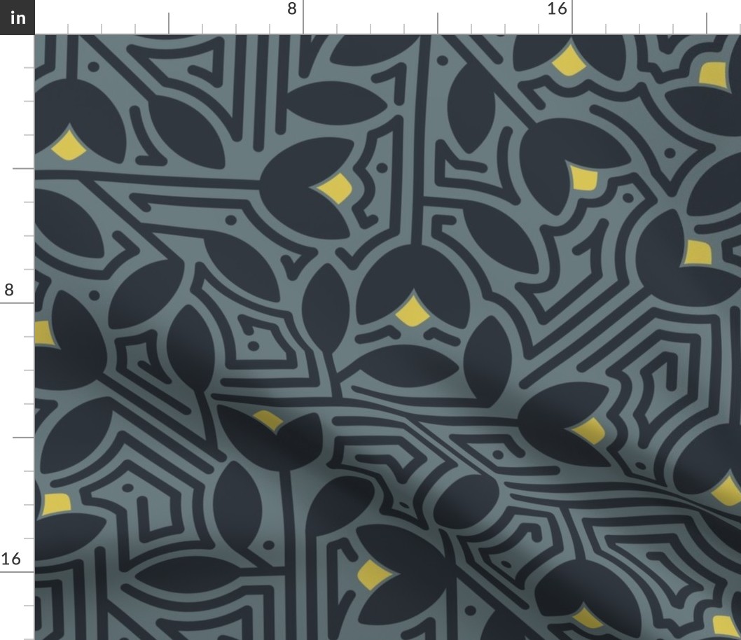 geometric leaves and flowers slate midnight 18 inch (12 inch wallpaper)