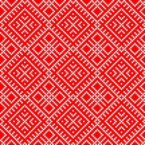 Family Unit - Scarlet Red White Light Pattern - Ukrainian Ornament - Folk Geometric Ancient Slavic Obereg - Large