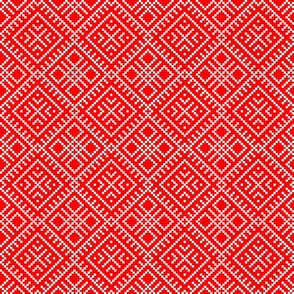 Family Unit - Scarlet Red White Light Pattern - Ukrainian Ornament - Folk Geometric Ancient Slavic Obereg - Middle