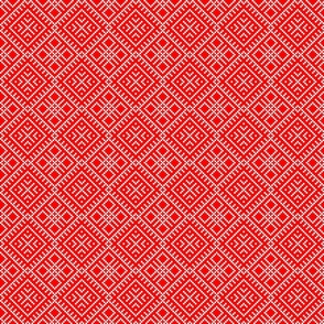 Family Unit - Scarlet Red White Light Pattern - Ukrainian Ornament - Folk Geometric Ancient Slavic Obereg - Small