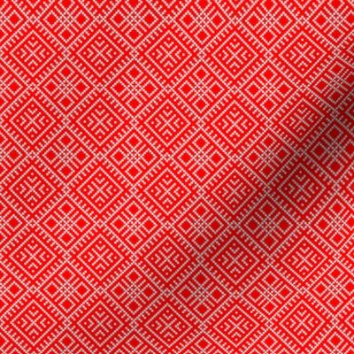 Family Unit - Scarlet Red White Light Pattern - Ukrainian Ornament - Folk Geometric Ancient Slavic Obereg - 2 Smaller