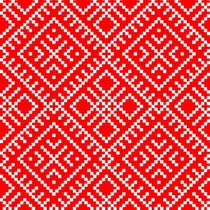 Family Unit - Scarlet Red White Light Pattern - Ukrainian Ornament - Folk Geometric Ancient Slavic Obereg - Mega Large