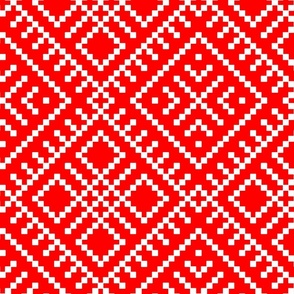 Family Unit - Scarlet Red White Light Pattern - Ukrainian Ornament - Folk Geometric Ancient Slavic Obereg - Huge Mega Large