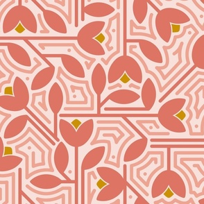 geometric leaves and flowers blush pink 18 inch (12 inch wallpaper)