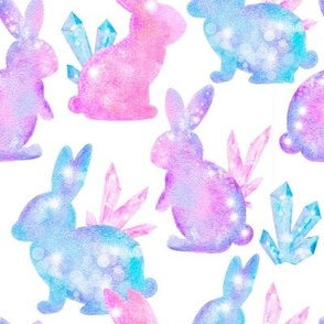 Glitter Easter Bunnies and Crystals on White Background