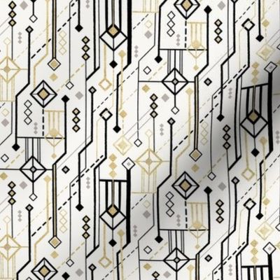 Art Deco Geometric Off White and Gold / Tiny Scale