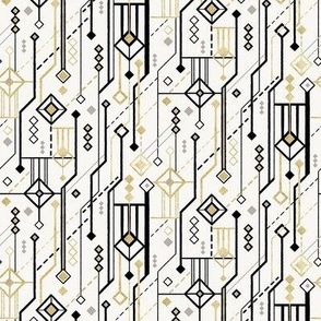 Art Deco Geometric Off White and Gold / Tiny Scale