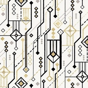 Art Deco Geometric Off White and Gold / Small Scale