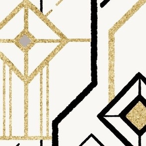 Art Deco Geometric Off White and Gold / Jumbo Scale