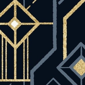 Art Deco Geometric Blue and Gold / Jumbo Scale