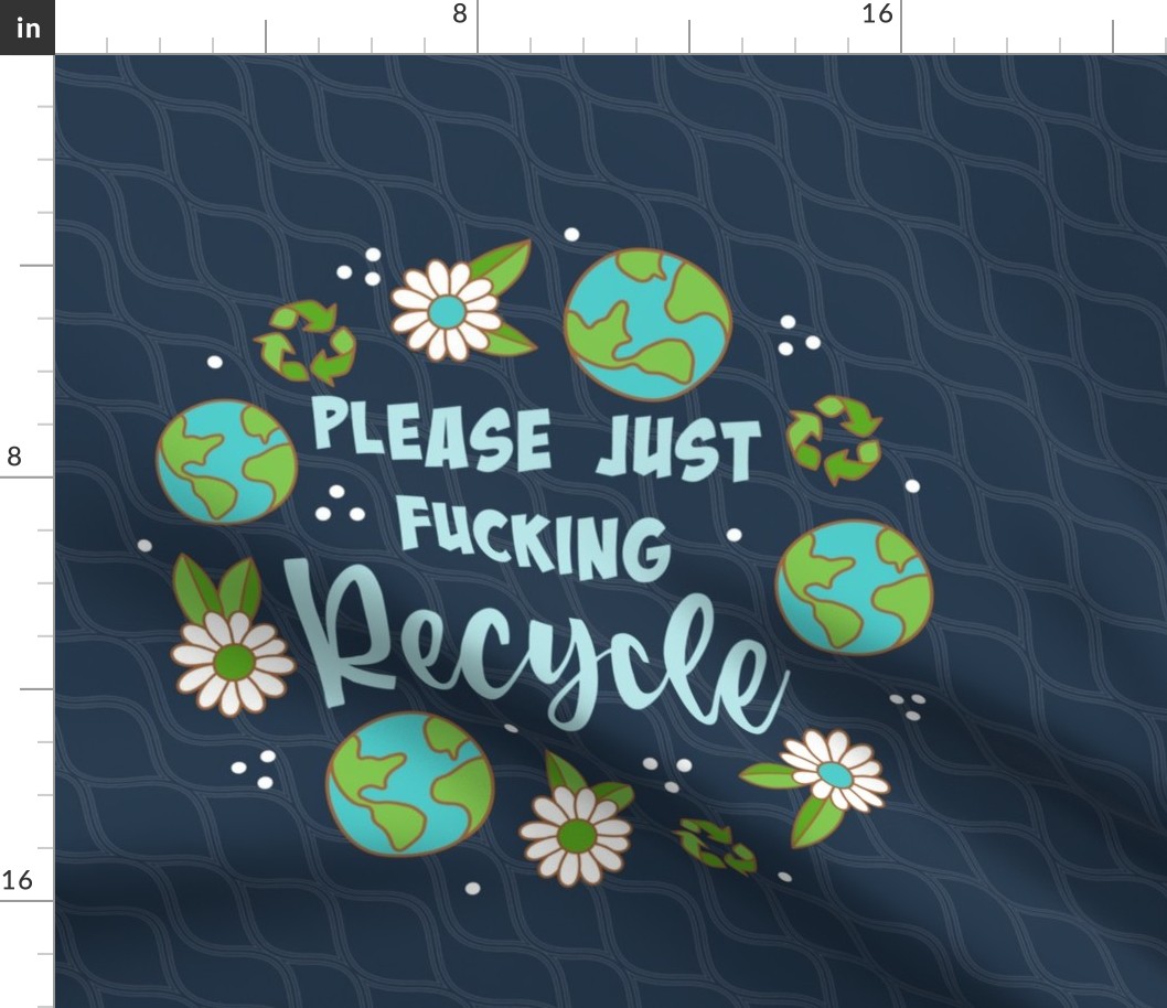 18x18 Panel Please Just Fucking Recycle Sarcastic Sweary Adult Humor Earth Day for DIY Throw Pillow or Cushion Cover
