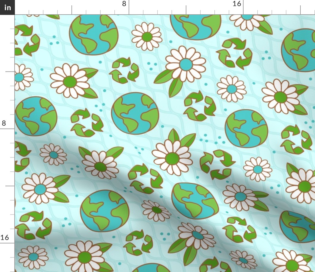 Large Scale Earth Day Reduce Reuse Recycle on Light Blue