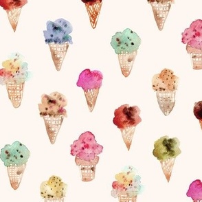 Gelato on cream - watercolor ice cream cones - summer sweet - italian ice-creams for modern nursery kids baby b123-3