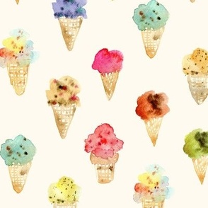 Gelato - watercolor ice cream cones on cream - summer sweet - italian ice-creams for modern nursery kids baby b123-2