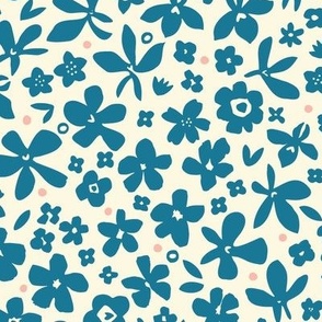 Tiny Blooms, sweet ocean blue on cream (Large)