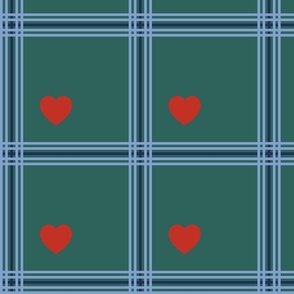 Navy and blue plaid, with red hearts - Medium scale