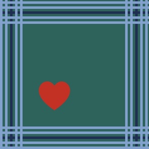 Navy and blue plaid, with red hearts - Large scale