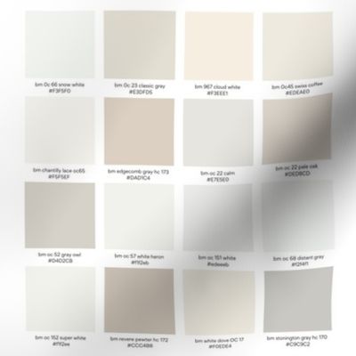 8" Neutral Solids fabric Swatch featuring 16 BM paint colors