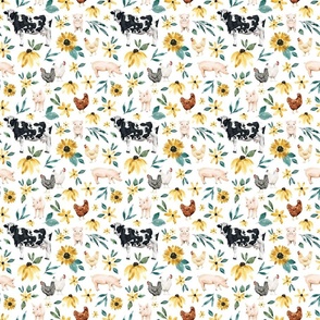 Sunflower Cow Farm Animal Floral on White 6 inch
