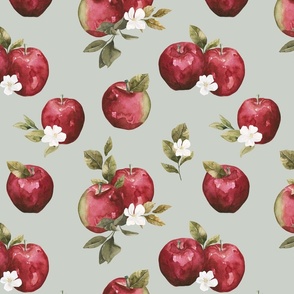 Fall Apples and Apple Blossom on Vintage Blue 12 inch
