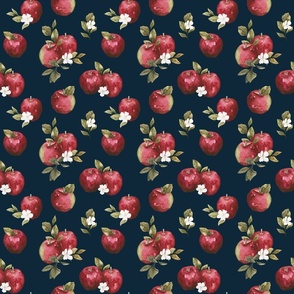 Fall Apples and Apple Blossom on Navy Blue 6 inch