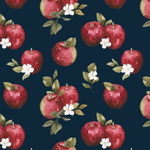 Fall Apples and Apple Blossom on Navy Blue 12 inch