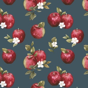 Fall Apples and Apple Blossom on Blue 12 inch