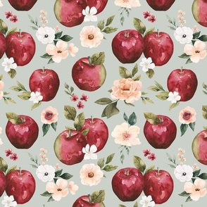 Watercolor Apple Floral on Mint Blue 12 inch