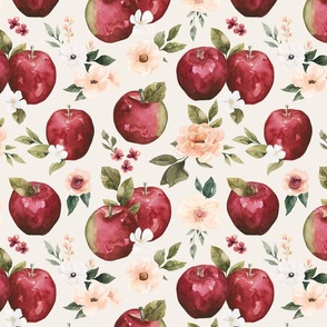 Watercolor Apple Floral on Cream 12 inch