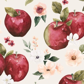 Watercolor Apple Floral on Cream 24 inch