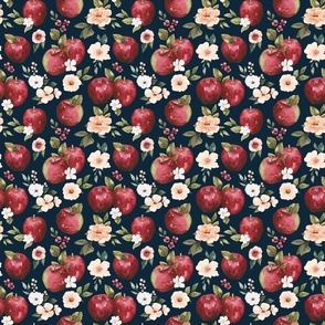 Watercolor Apple Floral on Navy Blue 6 inch