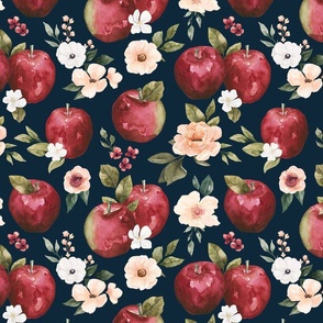 Watercolor Apple Floral on Navy Blue 12 inch