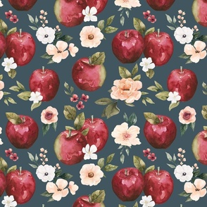 Watercolor Apple Floral on Blue 12 inch